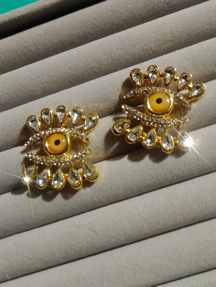 Gold-Tone Yellow Evil Eye Crystal Stud Earrings - Women Jewelry